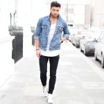 Black Skinny Denim Jeans with Bleached Blue Denim Jacket