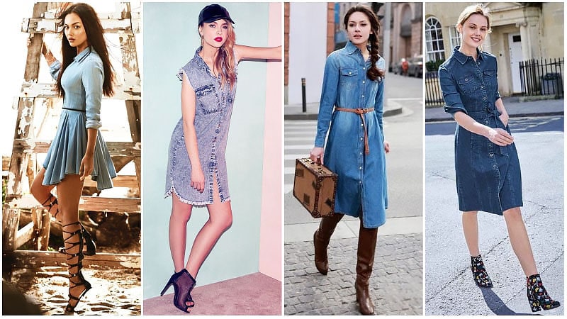 long sleeve fitted denim dress